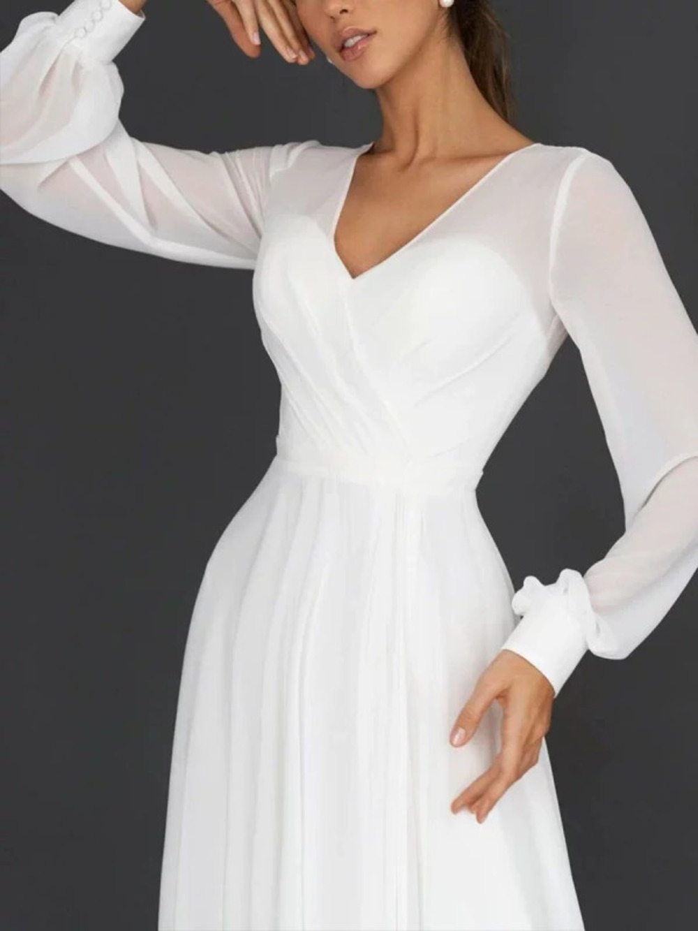 Spring Summer Sexy Chiffon Mesh Long Sleeve Flowy Maxi Dress Gown